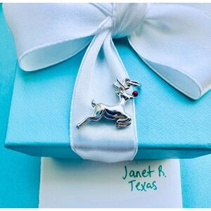 Tiffany & Co. Extremely RARE Rudolph Reindeer Christmas Charm Silver Red Enamel